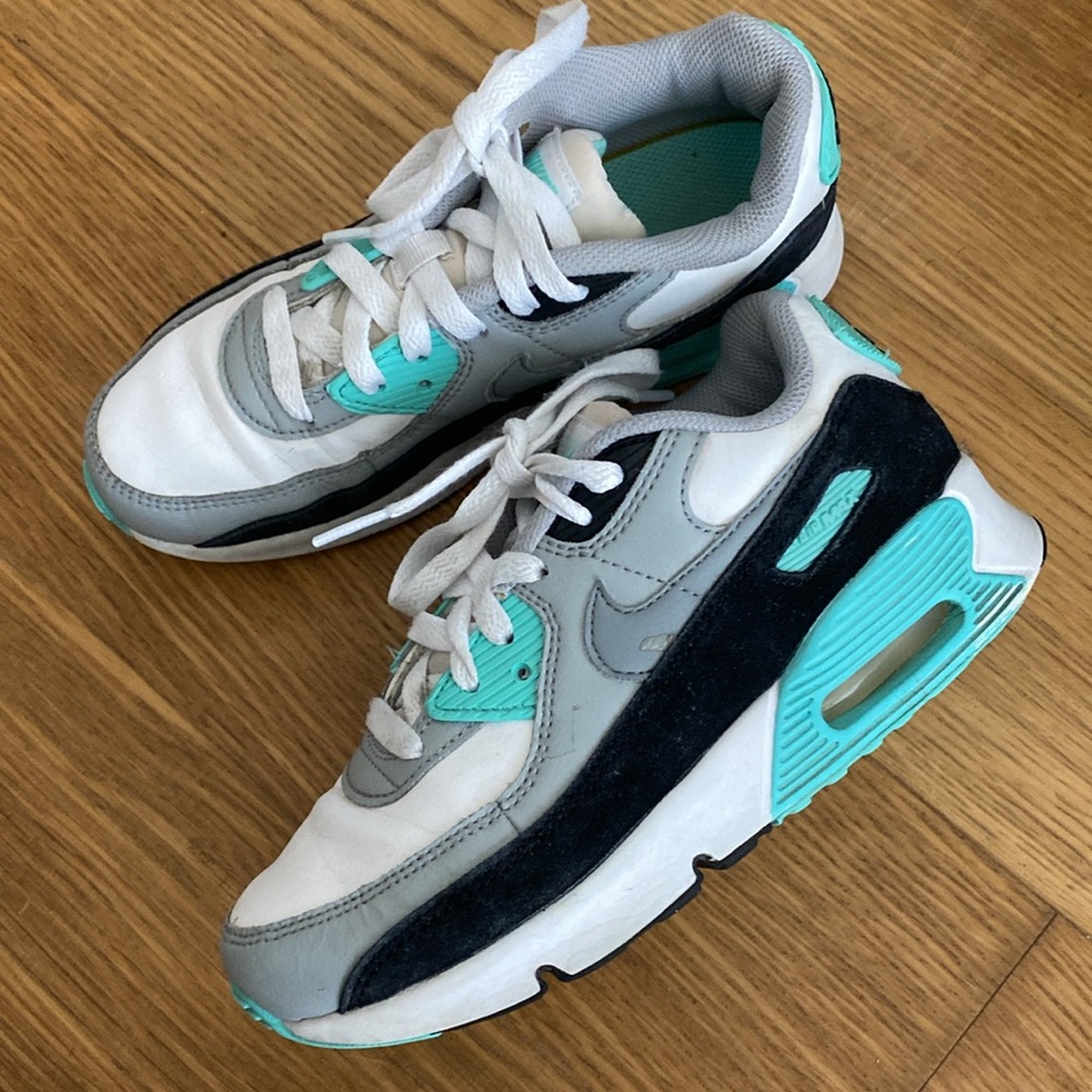 Nike Air Max 90 LTR Little Kids White Black Emerald Green Shoes Sneakers Size 3Y